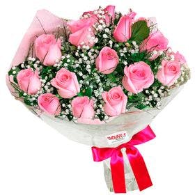 Premium - Buque de 15 Rosas cor de Rosa na Tela